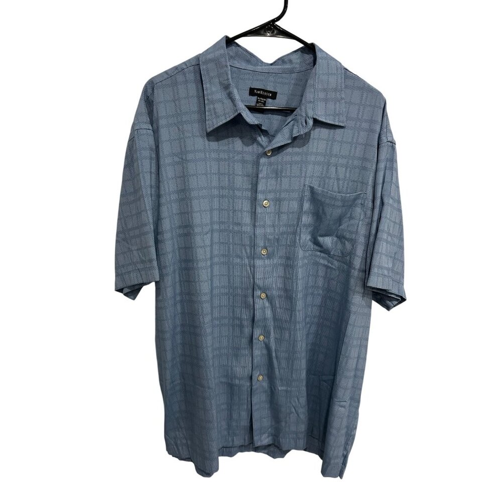 Van Heusen Plaid Short Sleeve Button Up Shirt Blue Sz XL 17-17.5 Workwear